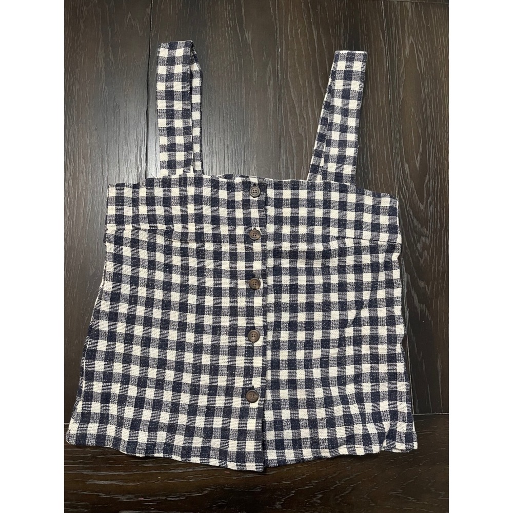 RITA ROW Rar Button Front‎ Tank Top Blouse Small Navy Gingham NEW Cotton Preppy